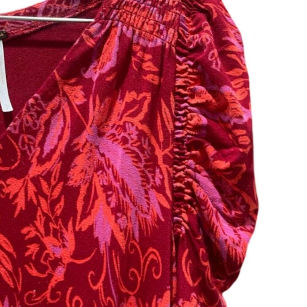 Free People Hello Lover Floral Mini Dress XS Red Puff Sleeve Keyhole Back - Picture 8 of 11